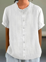 Women's Elegant Ruffled Linen Shirt