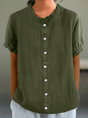 Women's Elegant Ruffled Linen Shirt