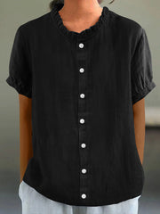 Women's Elegant Ruffled Linen Shirt