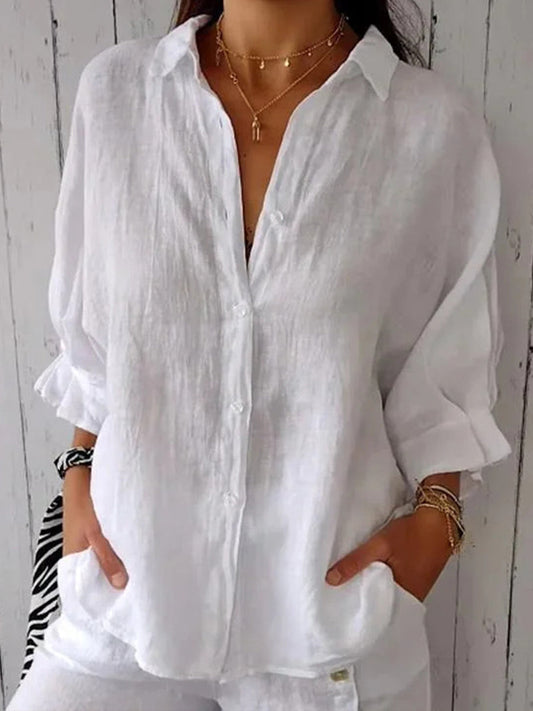Women's Simple Solid Color Linen Shirt