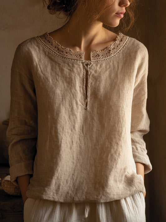 Women's Elegant Lace Linen Vintage Shirt