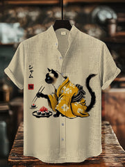 Men's Japanese Art Cat Printed Shirt