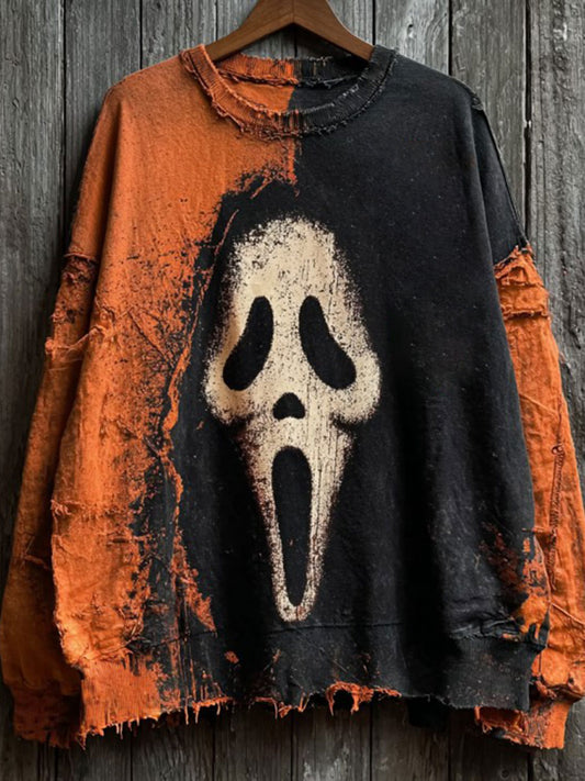 Men's  Halloween Ghostface Printed Long Sleeve Round Neck T-shirt