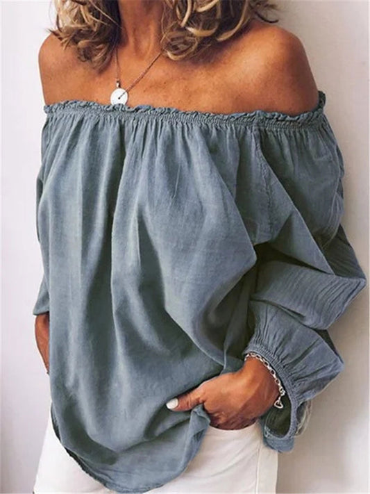 Women's cotton and linen off-shoulder top