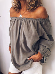 Women's cotton and linen off-shoulder top