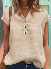 Women's cotton and linen casual T-shirt