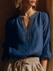 Women's Vintage Lace Patchwork Linen Blend Shirt