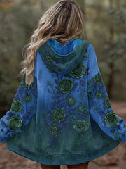 Women's Retro 3D Floral Gradient Comfortable Warm Zipper Oversized Hoodie