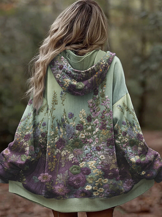 Women's Retro 3D Floral Gradient Comfortable Warm Zipper Oversized Hoodie