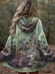 Women's Retro 3D Floral Gradient Comfortable Warm Zipper Oversized Hoodie