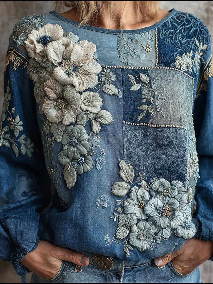 Women's Artistic Floral Print Casual Top