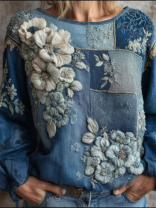 Women's Artistic Floral Print Casual Top