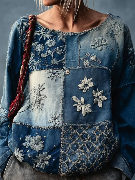 Women's Artistic Floral Print Casual Top