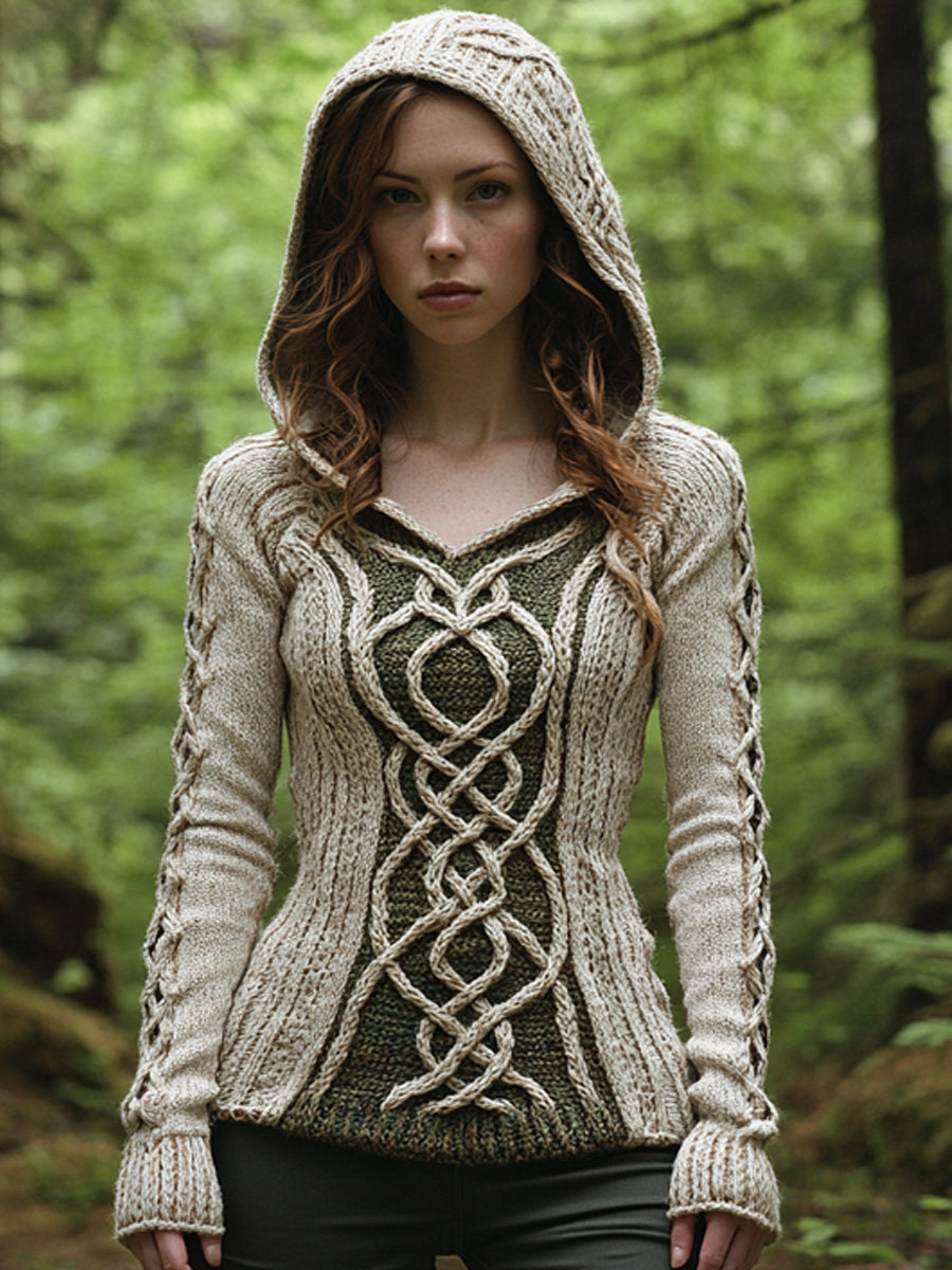 Vintage Celtic Knot Mystical Cozy Hooded Slim Fit Sweater