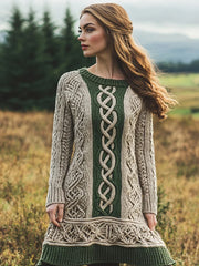 Women's Irish Celtic Knotted Contrast Sweater Dress