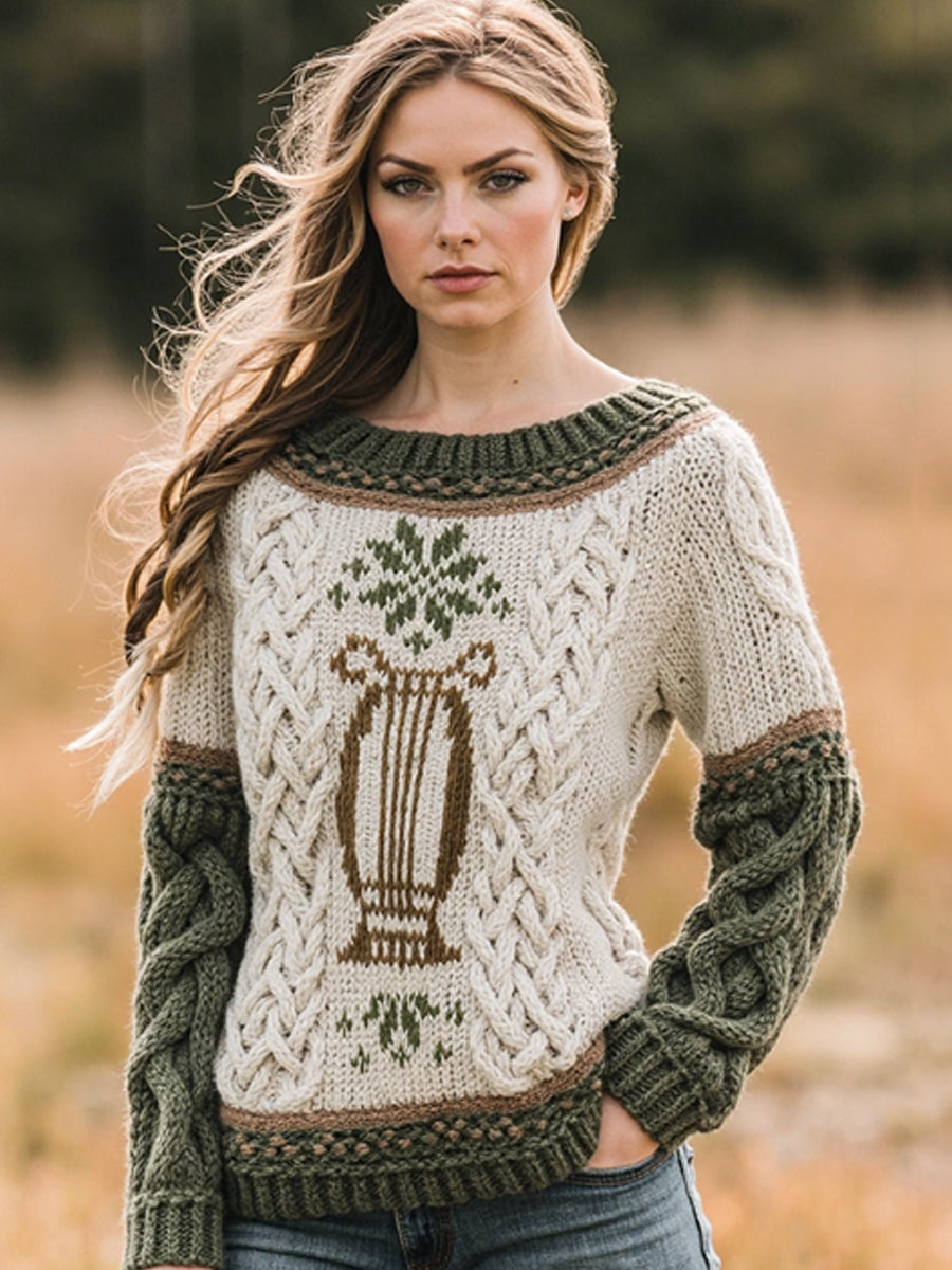 Women's Irish Celtic Knot Harp Jacquard Sweater