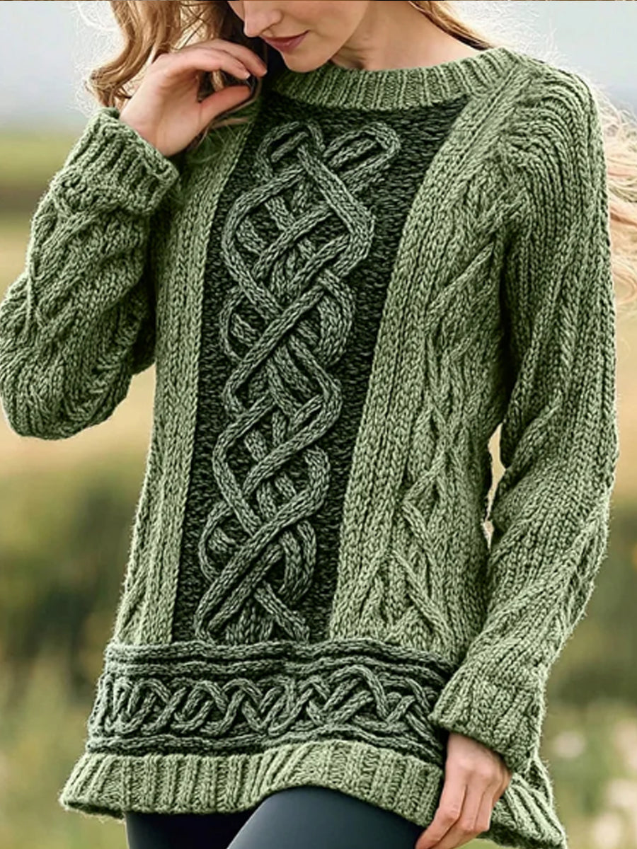 Women's Irish Celtic Knot Jacquard Crew Neck Sweater