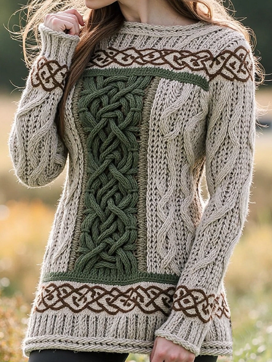 Women's Irish Celtic Knotted Contrast Jacquard Sweater