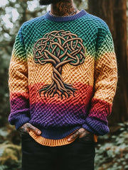 Men's Vintage Tree Of Life Pattern Warmth Knitted Jacquard Unisex Sweater