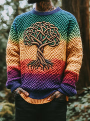 Men's Vintage Tree Of Life Pattern Warmth Knitted Jacquard Unisex Sweater