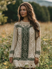 Women's Irish Celtic Knotted Contrast Round Neck Sweater Dress
