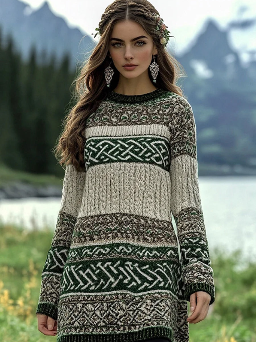 Women's Irish Celtic Knotted Contrast Sweater Dress