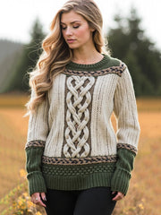 Women's Jacquard Contrast Cozy Aran Sweater