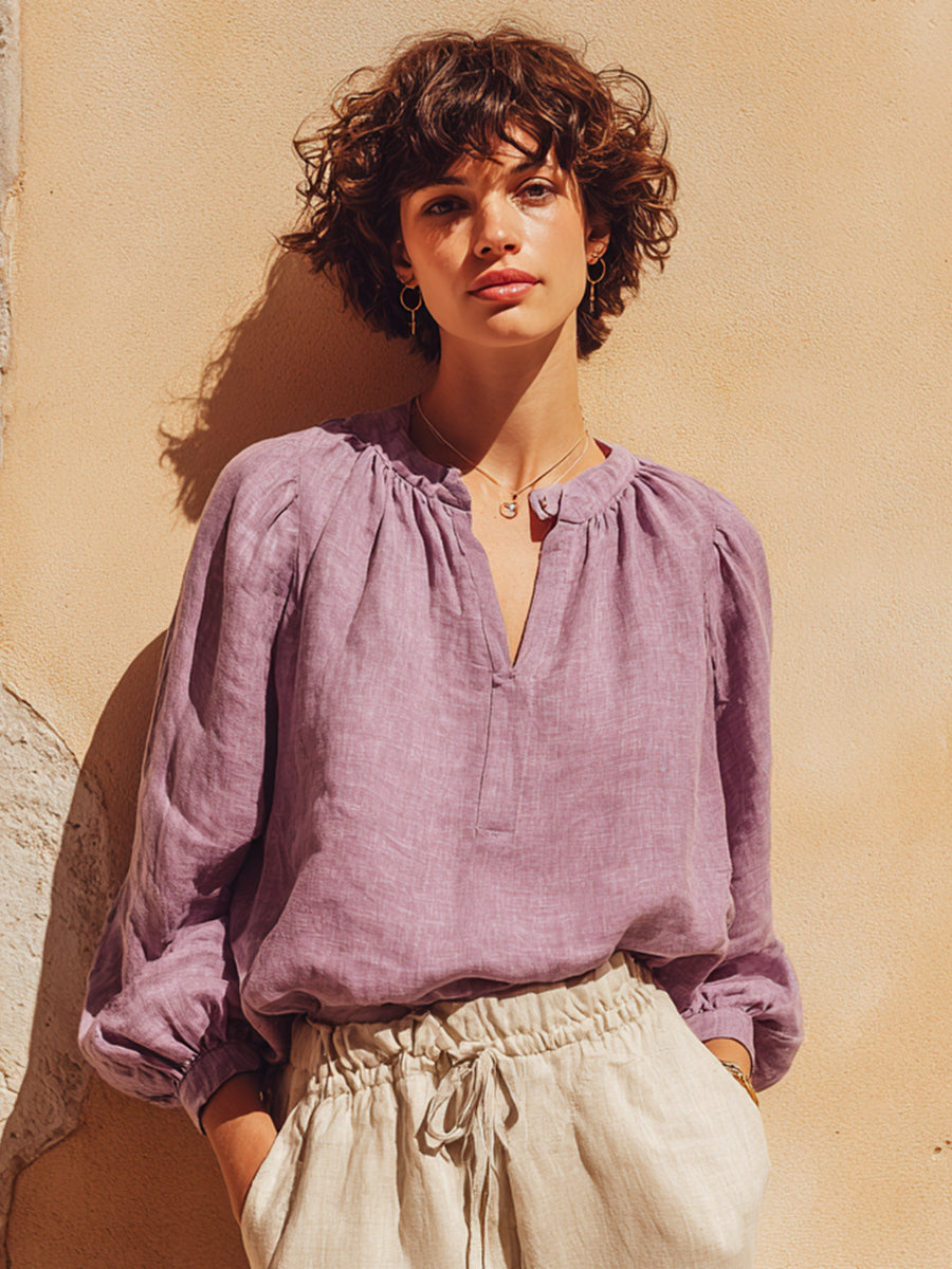 Women's Romantic Purple Linen Shirt